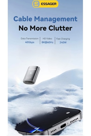 Essager Type-c To Type-c Dişi Adaptör 40gbps 8k+4k Usb 4.0 Ce Lisanslı Çevirici Dönüştürücü Adaptör