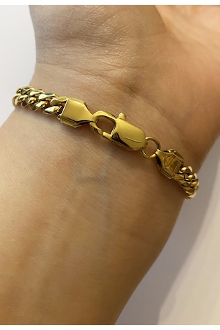 Erkek 6 Mm Zincir Çelik Bileklik Gold