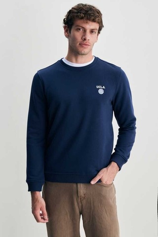 Ucla Valley Lacivert Bisiklet Yaka Baskılı Standard Fit Erkek Sweatshirt Lacivert