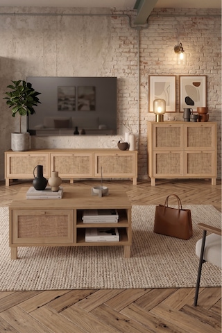 Yurudesign Dune Tv Ünitesi Orta Sehpa Konsol 3'lü Set Ahşap Ayaklı Gerçek Jüt Kapak Sepet-jüt Dn8-sj