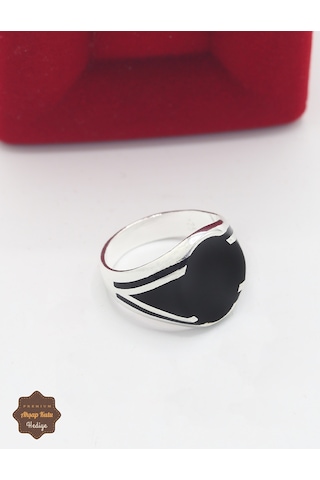 Siyah Çizgili Oval Model 925 Ayar Gümüş Erkek Yüzük 201025448
