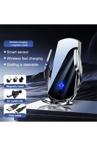 Q15 Araç Hava Firar Dağı Manyetik Kablosuz Şarj Standı Telefon Tutucu Gümüş