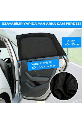 Wonkey - 2'li Paket Araba Yan Cam Perdesi, Oto Perde, Otomobil Yan Cam Güneşliği Sineklik, Araç İçi Arka Cam Güne