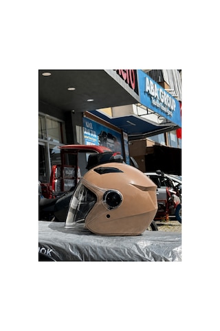 Güneş Vizörlü Kask - Telefon Tutucu Ve Buff Krem