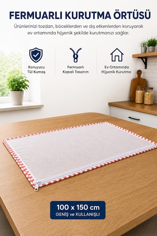 100x150 Cm Fermuarlı Tül Kurutma Örtüsü Toz Ve Böceklere Karşı Koruyucu Hijyenik Kurutma Filesi Diğer