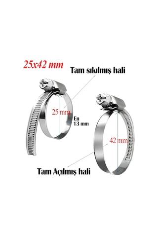 Paslanmaz Çelik Hortum Boru Tesisat Kelepçesi 5 Adet 25x40 MM