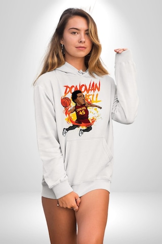 Donovan Mitchell Basketbol Karikatür Kadın Erkek Beyaz Kapüşonlu Sweatshirt Hoodie Beyaz