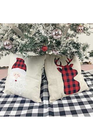 Neevoyu Kumaş Döşeme Kırmızı Pembe Yeşil Kare Desenli 43x43 Cm Yastık Kılıfı Multicolor