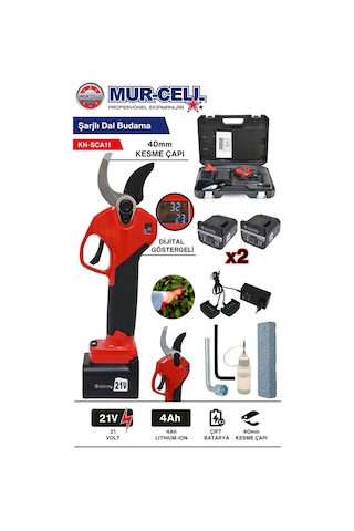Kh-sca11 Dijital Göstergeli Çift Bataryalı Makas Çapı 40mm 21v 4ah Şarjlı Dal Budama Makası