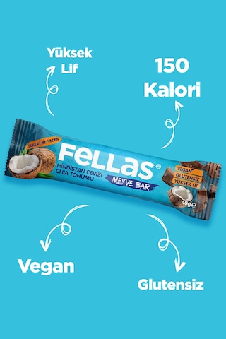 Fellas Meyve Bar 40 G Süper İkili Kutu 24 Adet - Antep Fıstıklı X 12 Adet + Hindistan Cevizli X 12 Adet