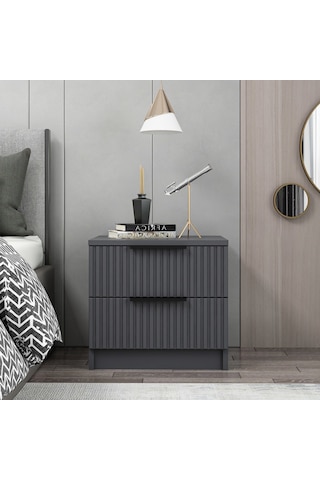 Kale Plus Komodin 2 Çekmece Antrasit Mebran Çizgili