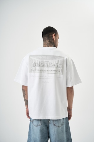 Respire Erkek Da Vinci Baskılı Oversize T-shirt Beyaz