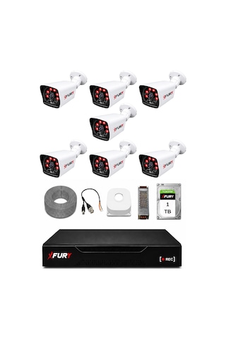 Fury 7 Kameralı Güvenlik Kamera Seti 2mp 1080p Full Hd 6 Atom Led Gece Görüşlü 1 Tb Hdd 5525