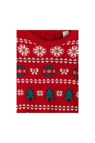 LC Waikiki Alıta Cıty Farkıyla Lcw Kids Kırmızı Triko Desenli Oval Yaka Kız Çocuk Kazak Kirmizi - 928021981 Kirmizi