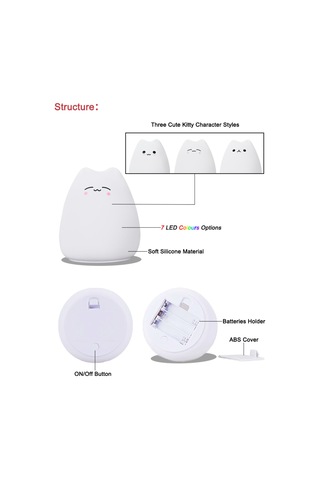 Tenfowee Kedi Şekilli Silikon Gece Lambası - 7 Renkli Stroboskop Işığı, Gü Venli Malzeme, Yatak Odası Dekorasyonu Hediye Beyaz