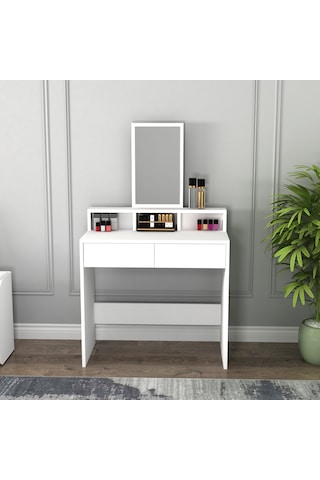 Arnetti Luna Çekmeceli Aynalı Modern Tasarım Makyaj Masası Beyaz