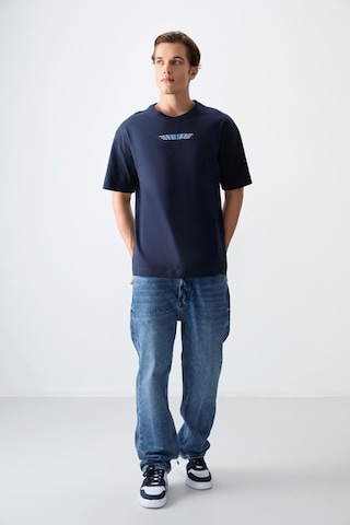 Air Jones Tommy Life Lacivert %100 Pamuk Kalın Yumuşak Dokulu Oversize Fit Baskılı Erkek T-shirt - 88356 Lacivert