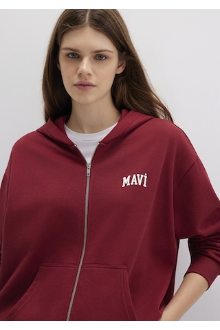 Mavi - Mavi Logo Baskılı Kapüşonlu Fermuarlı Bordo Sweatshirt 1s10178-85493 Bordo