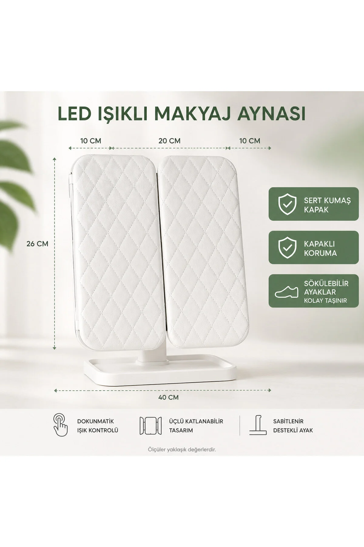 Katlanabilir 3x Zoom Led Işıklı Usb Şarjlı Taşınabilir Makyaj Aynası Beyaz