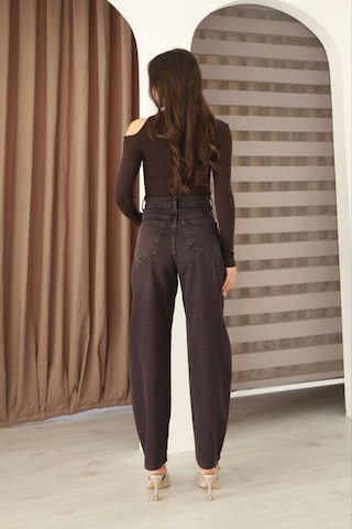 Modanida Kadın Kahverengi Jean Kot Pantolon Yüksek Bel Yıkamalı Mom Jeans Kot Pantolon Kahverengi Kahverengi