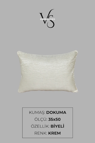 Kırlent Kılıfı Çizgili Desenli Jakarlı Dokuma Kumaş 35x50 Çift Taraflı Biyeli Krem