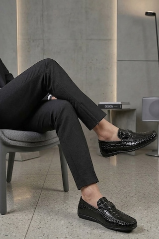Fosco - Hakiki Deri Siyah Croco Erkek Loafer - 2094 -1506