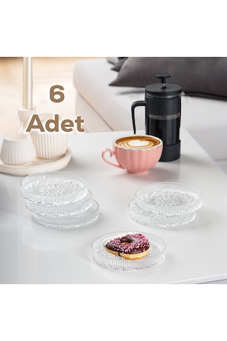 Porsima Gardenya Desenli 12 CM Dik Tabak Cam Servis Tabağı 6'lı