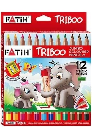 Fatih Triboo Jumbo Kuru Boya Kalem 12 Renk + Kalemtraş