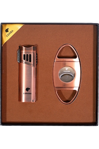 Cohiba Çakmak Kesici İkili Bronz Puro Seti - Tr9108