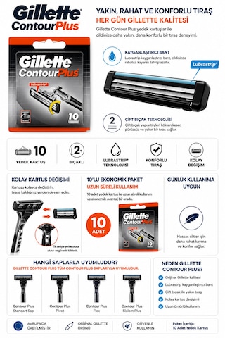 Gillette Contourplus Çift Bıçaklı Tıraş Bıçağı 10 Adet