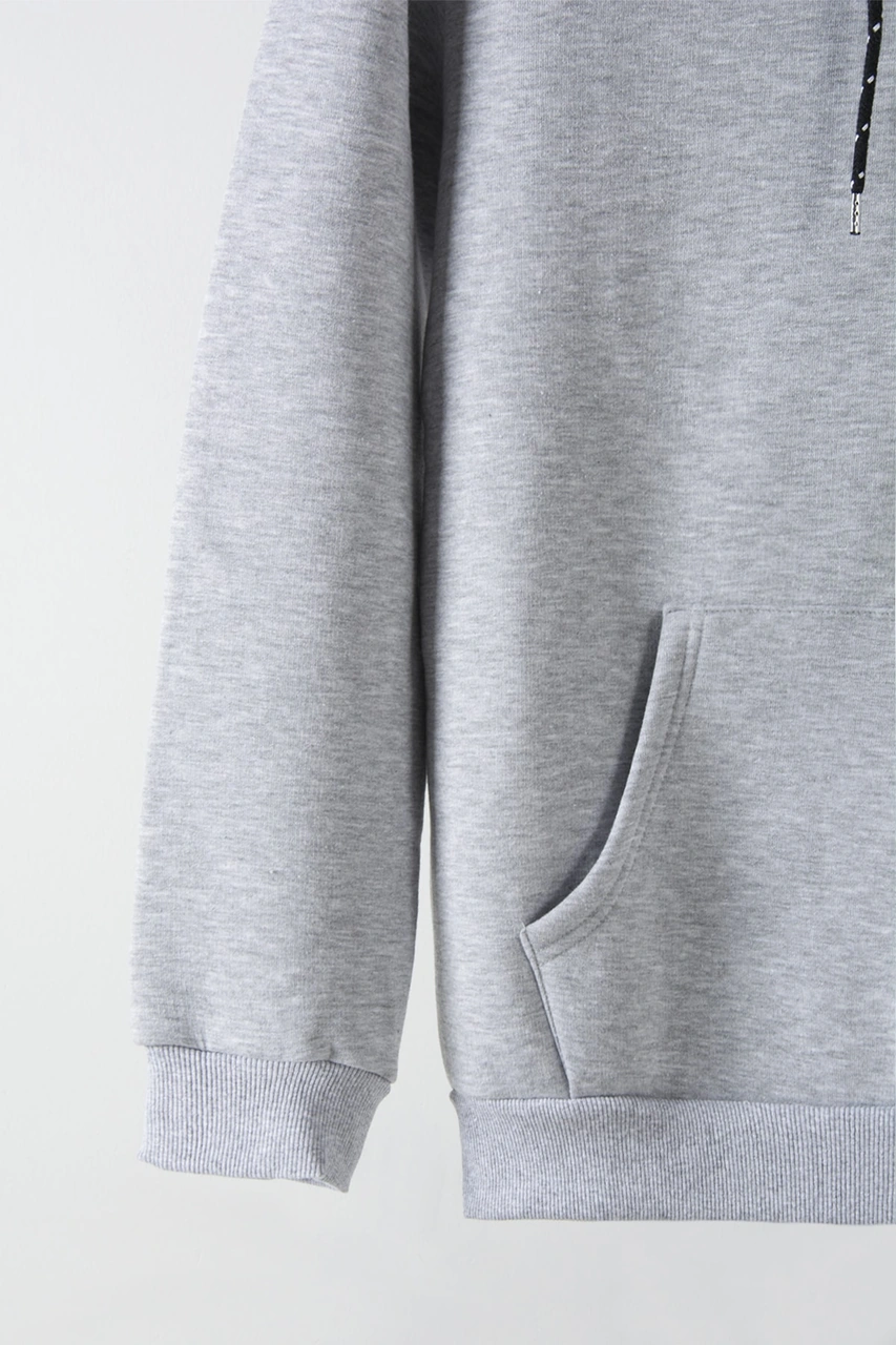 Terapi Men Erkek Gri Kapüşonlu Kanguru Cepli Basic Hoodie Sweatshirt Gri
