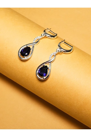 Brezza Lusso Jewelry 925 Ayar Su Damlası Safir Zirkon Taşlı Gümüş Küpe