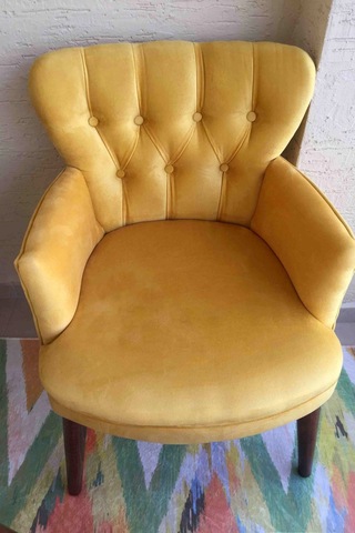 Kayser Home Berjer - Tekli Koltuk - Düz Renk - Ahşap Ayak - Babyface Kumaş - Sarı Sarı