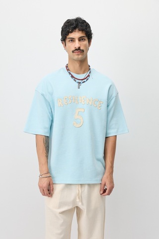 Vamos Oversize Baskılı Tişört V70-188 Bebe Mavi