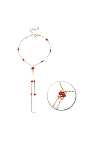 Mat Kırmızı Boncuk Detay Rose Renk Gümüş Şahmeran Rose Gold
