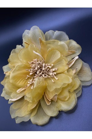 Amely Rid Kumaştan Büyük Çiçek Fiyonk Broş Tokalı 256858408 Hardal Rengi