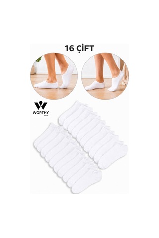 Worthy Socks 16 Çift Kısa Patik Bilek Çorap 16'lı Paket Beyaz