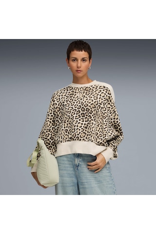 Puma T7 Leopard Kadın Krem Sweatshirt 632136-91 Krem