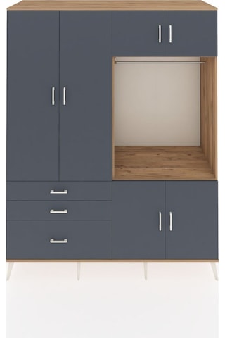 Kronos Gardrop 7 Raflı 3 Çekmeceli Tek Askılı 176x59x221 Çam-antrasit Antrasit