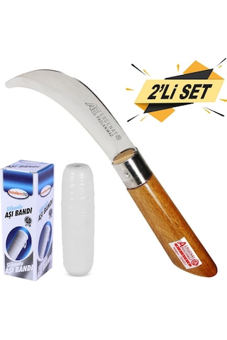 Ergenay Aşı Bıçağı Eğri Uçlu Bağ Bıçağı Çakı + Aşı Bandı 2'Li Set N11.59