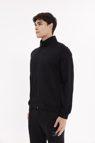 Rowinger Üç Cepli Yaka Detaylı Fermuarlı Rahat Kesim Ribana Manşetli Mevsimlik Sweatshirt Black