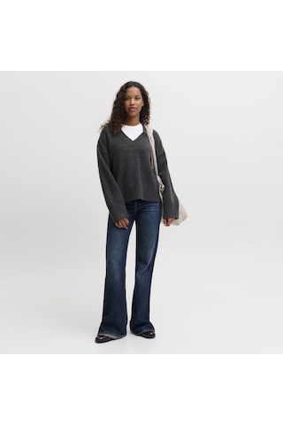 Jack & Jones Kadin Wide Fit V Yaka Triko Kazak - Elsa - 12301418 Dark Grey Melange
