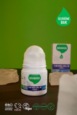 Siveno %100 Doğal Roll On Erkek Deodorant Ter Kokusu Önleyici Bitkisel Leke Bırakmayan Vegan 50 ML
