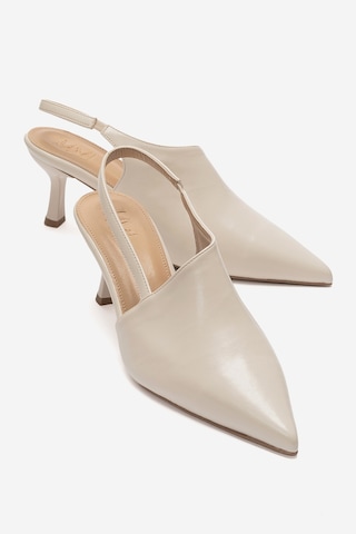 Luvi Shoes Yarel Ekru Cilt Kadın Topuklu Ayakkabı