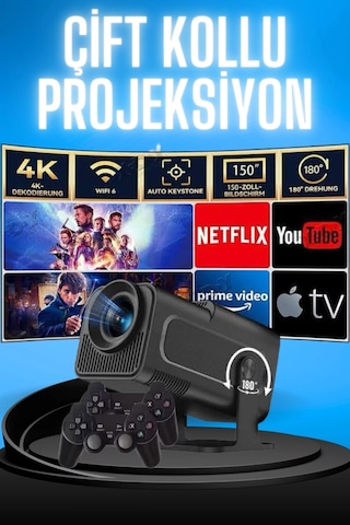 Projektör Siyah Android Taşınabilir Sinema Projeksiyon Wifi Destekli En Güncel Sürüm Akıllı 18806334