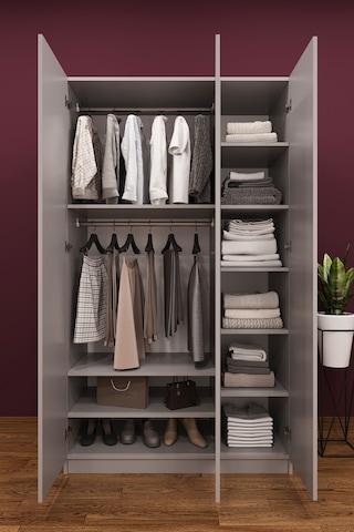 Asra Trend 3 Kapaklı Gardırop G-01 %100 MDF Geniş Hacimli Elbise Dolabı Kül Gri