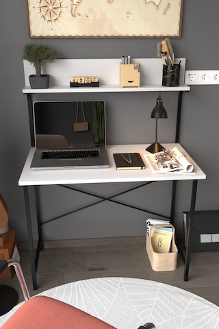 Parla Üstten Raflı Dekoratif Çalışma Masası 50x90 Cm Beyaz