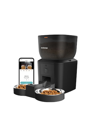 Qq025-dual Kameralı Akıllı Otomatik Kedi Mama Kabı, 480p Gece Görüşlü 2.4ghz, 4lt, Çift Metal Kase