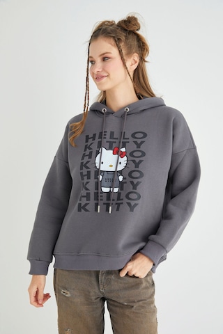 Hello Kitty Lisanslı Baskılı Kapüşonlu Kalın Fit Sweatshirt Renkli