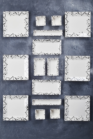 Piatti Naturali 16 Parça 6 Kişilik Mermer Kahvaltı Takımı Handmade Sunum Seti Siyah